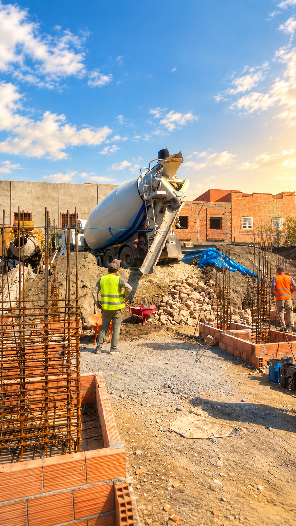 Chantier de construction de bâtiment au Maroc accompagné par GOUTRAC